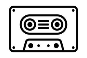 Icon of a classic cassette tape, rendered in a simple black and white style, perfect for retro music themes. Editable stroke. vector