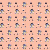 Seamless repeating pattern of dragons and stars. vector