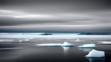 Icebergs float in the water under a cloudy sky video