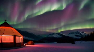 Aurora borealis over a tent in the snow video