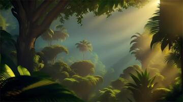 An image of a jungle scene with sun rays video