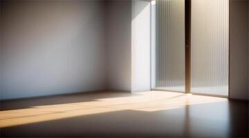 An empty room with a large window and a light shining through video