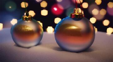 deux Noël des balles sont pendaison de cordes dans le neige video