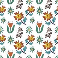 Flower and leaf seamless pattern Hand drawn background vector