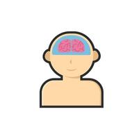 character with brain in outline flat design. vector
