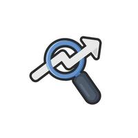 magnifier with zigzag arrow in outline flat design. vector