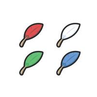feather set with different color in outline flat design vector