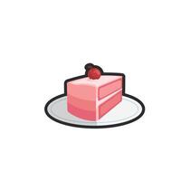 piece of strawberry cake in outline flat design. vector