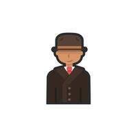 man wearing hat and suit in outline flat design. vector