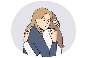 False friendship between two women hugging and conceived insidious plan in secret from friend vector