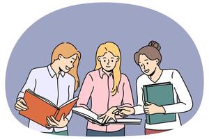 Smiling female colleagues discuss paperwork together vector
