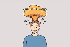 Man feels explosion in head due to brain overload with data and lack of information hygiene vector