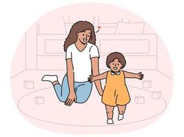 Smiling black mother play with baby toddler at home vector