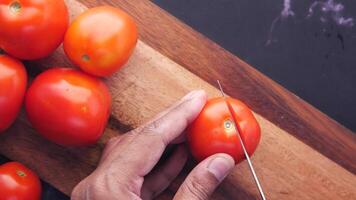 A person cutting tomatoes with a knife video