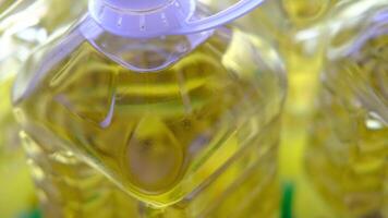 A close up of several bottles of olive oil video