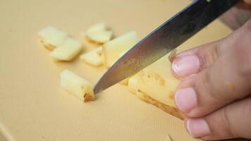 A person cutting up potatoes with a knife video