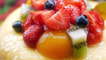 A dessert with fruit on top video