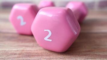 Two pink dumbbells with numbers on them video