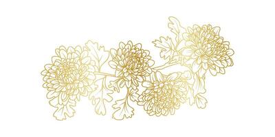 Golden Chrysanthemum flowers line art isolated on white background. Luxury Chrysanthemum floral design elements for invitation, wedding, wallpaper, print template, illustration vector