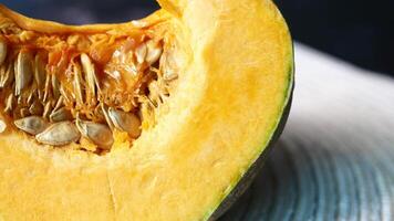 A close up of a squash with seeds video