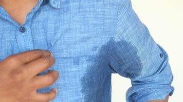 man with wet armpits Smelly odor from sweat . video