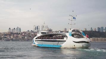 turkey istanbul 19 june 2024. WhaleShaped Ferry in the Vibrant Waters of Istanbul, a Truly Unique Experience to Enjoy video