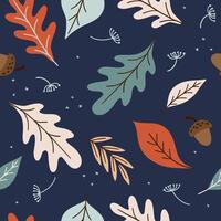 Autumn seamless pattern with colorful leaves, and acorn. vector
