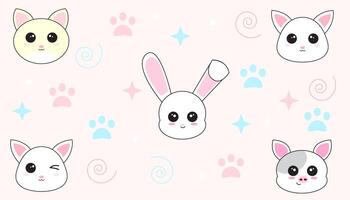 cute little rabbit, cat and pig background vector