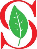 A green and red eco-friendly alphabet logo S, created for flexible use in t-shirt designs and by various companies. The logo should be modern, clean, and easily adaptable vector
