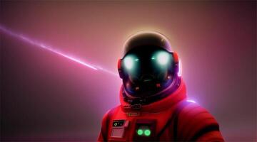 An astronaut in a red suit with a glowing light video