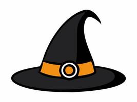 Black Witch hat isolated on a white background. Wizard pointed hat. Concept of Witchcraft Accessory, Magical Costume Element, Halloween vector