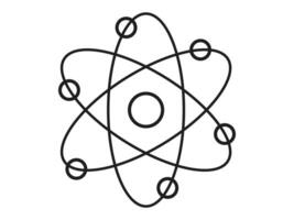 Black outline of an atom with orbiting electrons isolated on white background. Concept of science education, atomic structure, physics, simple line design. Illustration, icon, symbol. vector