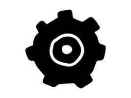 Black gear icon on white background. Concept of machinery, technology, mechanical part, industrial design. symbol, engineering element, cog illustration. vector