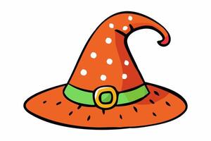 Orange Witch hat isolated on a white background. Wizard pointed hat. Concept of Magic Accessory, Halloween, Fantasy Garment vector