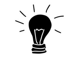 Black silhouette light bulb illustration on white background. Concept of creativity, innovation, minimalist design, idea symbol, electricity. Design element. vector