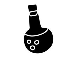 Hand-drawn black silhouette of chemistry flask with bubbles isolated on white background. Concept of laboratory equipment, science education, chemical experiment, minimalist design. Icon. vector