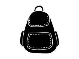 Black silhouette of a backpack isolated on white background. Concept of minimalist style, school bag, travel accessory, design element. Icon, print. vector