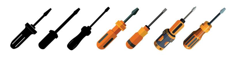 Evolution of Screwdrivers Isolated on a White Background. Concept of Hand Tools, Engineering, Industrial Design, and Work Tools. Illustration, Design Elements, Icons, Construction Implements vector