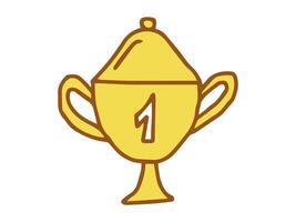 Simple illustration of a golden trophy cup with the number one inscribed on it. Concept of victory, prize, achievement, and first place award. Isolated on white background. Design element vector