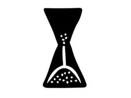 Black silhouette of an hourglass sand timer in minimalist style isolated on white background, concept of time passing, deadline, classic symbol, timer icon. Symbol, print, design element. vector