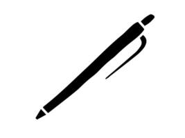 Black silhouette of a pen isolated on a white background. Concept of writing tool, stationery, minimalist style, office instrument. Print, icon, design element. vector