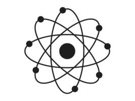 Black silhouette of an atom with orbiting electrons isolated on a white background. Concept of science, physics, atomic structure, minimalism. Design element. vector