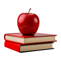 Vintage red books and a red apple isolated on white and transparent. AI generate png