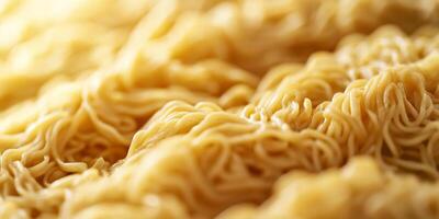 Close-up of cooked instant noodles with soft lighting and textured patterns photo