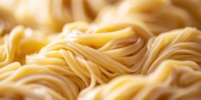 Close-up of fresh yellow noodles with soft focus for food photography and culinary concepts photo