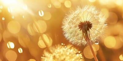Golden Hour Dandelion with Dew Drops and Bokeh Background photo