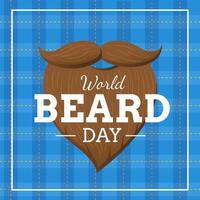 World Beard day concept design for card or poster. Brown beard with text on blue checkered background vector
