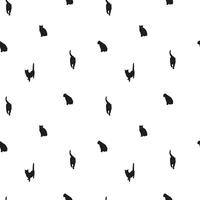 Black cats seamless pattern. Cat silhouette sitting and standing on white background. Textile, fabric or wrapping paper design vector