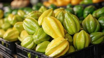 Freshly harvested cocoa pods drying in wicker basket photo