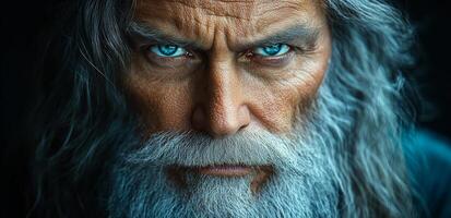 A man with a beard and a beard has a blue eye photo